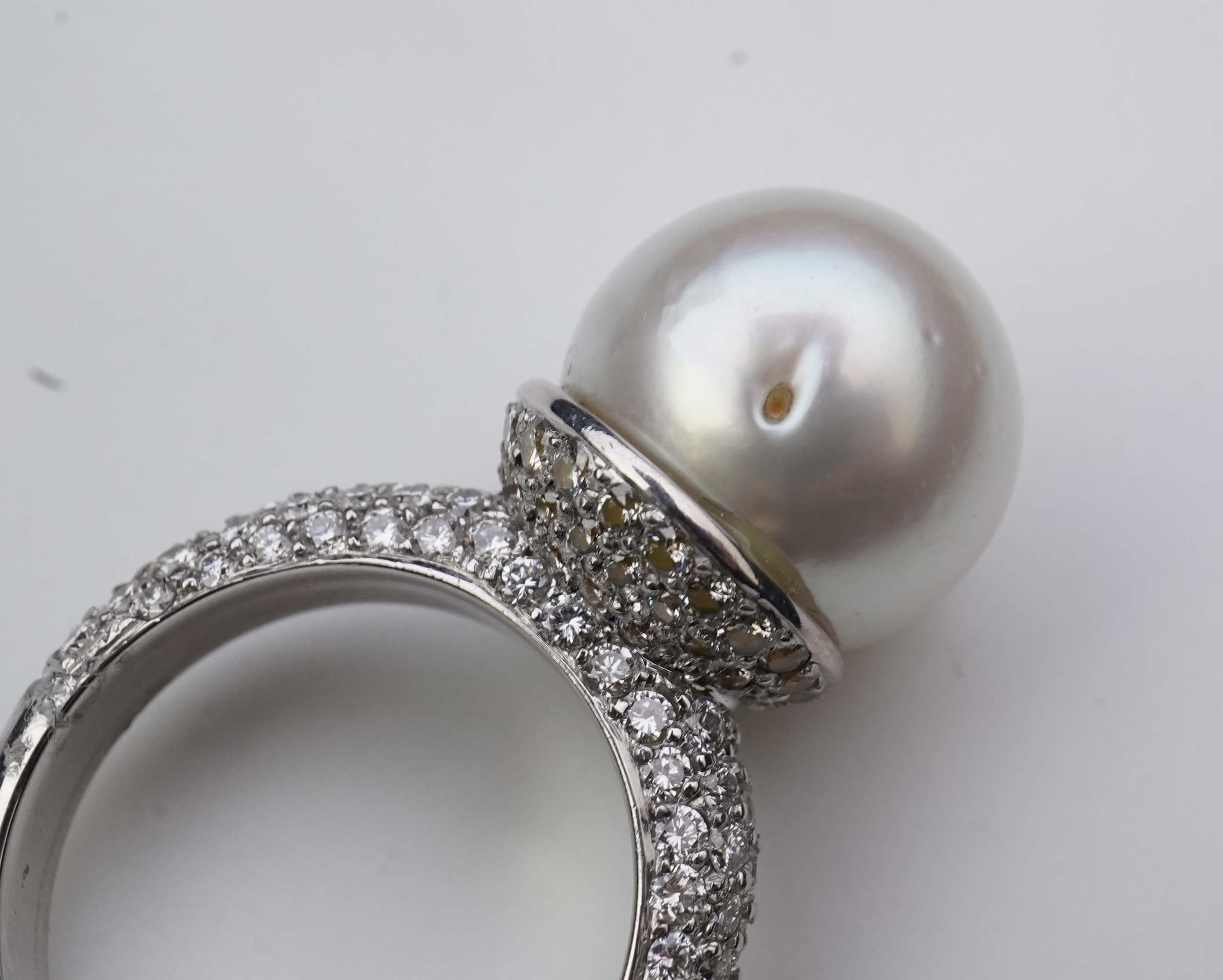 A South Sea cultured pearl and diamond ring